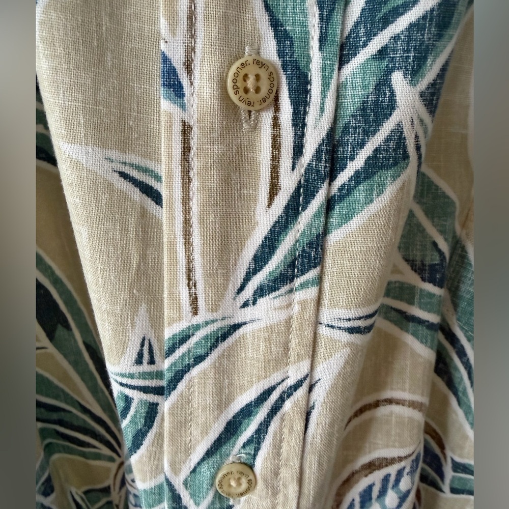 Reyn Spooner Beige and Teal Tropical Print Short-Sleeve Button-Up size L - Picture 7 of 8